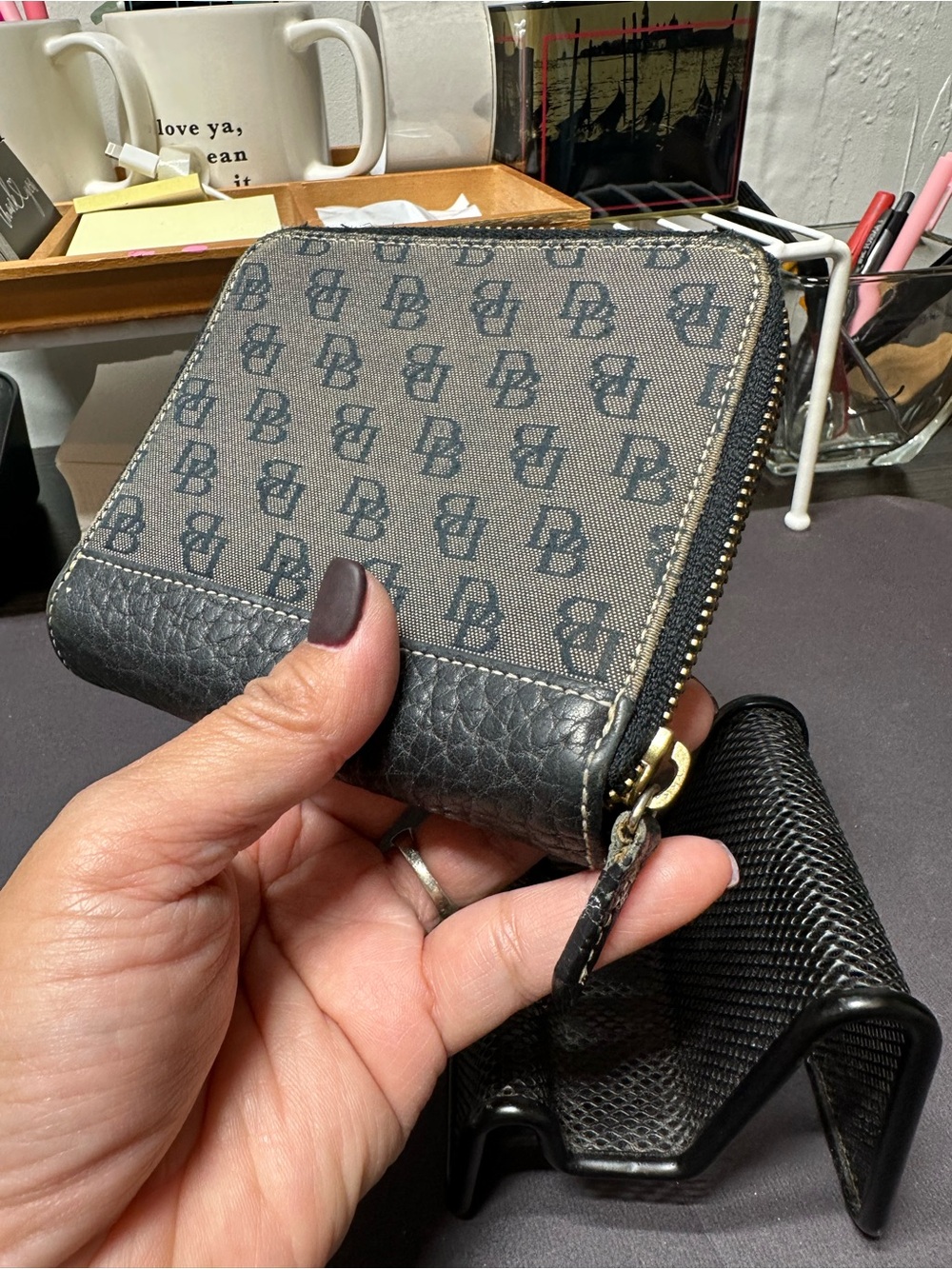 Dooney & Bourke Gray and Black DB Logo Zip Around Wallet - Picture 6 of 9